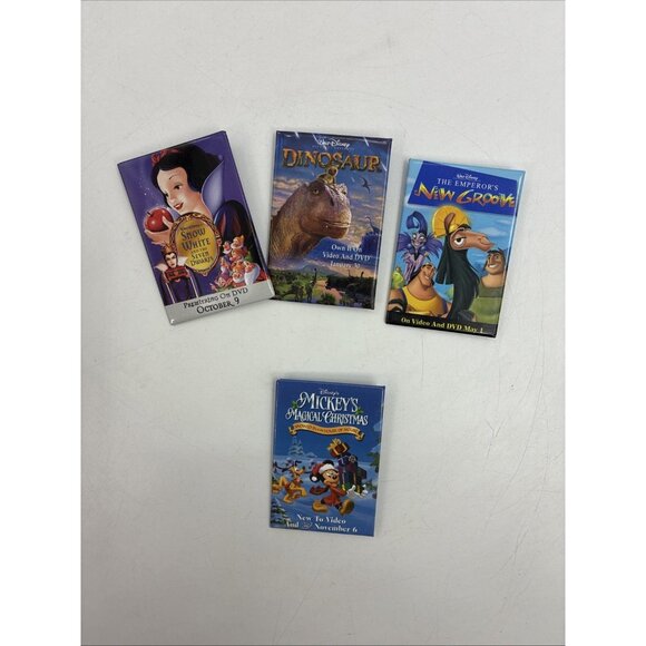 Lot of 4 Vintage Disney Movie Promo Buttons Snow White Mickey Dinosaur Retro - Picture 1 of 6